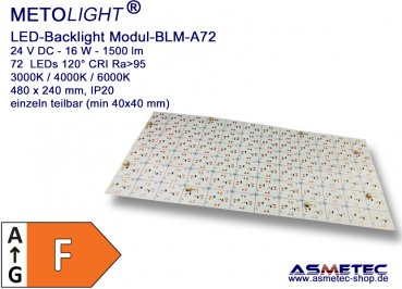 LED Backlight Modul BLM72-24V-16W-CW, 24 VDC, 16 Watt, kaltweiß, 1500 lm