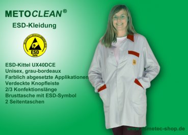 Metoclean ESD-Smock UX40DCE-GRR-S, grey-red, size S