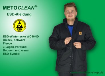METOCLEAN ESD winter jacket WC-40ND-SW-S, unisex, extra warm, Fleece underlayer, black, size S