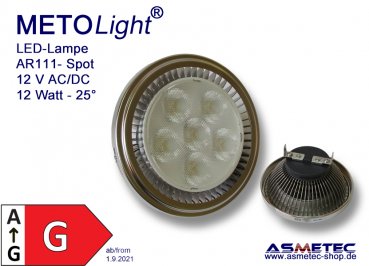 LED-Lampe G53, AR111 - 12 Volt, 12 Watt, 25°, warmweiß, klar
