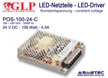 LED Netzteil 24 VDC, 100 Watt, 4,5 A, open  frame, IP20