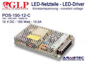 LED power supply 12 VDC,  150 Watt, 12,5 A, open frame, IP20