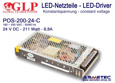LED Netzteil 24 VDC, 200 Watt, 8,8 A, open  frame, IP20