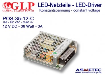 LED power supply 12 VDC,  35 Watt, 3 A, open frame, IP20