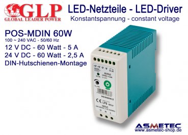 LED-Netzteil POS MDIN-60W24, 24 VDC, 60 Watt