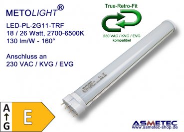 LED-PL-tube, 2G11-18-WWM-TRF, 18 Watt, warm white, E