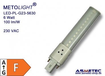 LED-Kompaktröhre G23-06-5050, 230 Volt, 6 Watt, kaltweiß, F