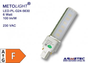 LED-Kompaktröhre G24-06-5630, 230 Volt, 6 Watt, warmweiß, F