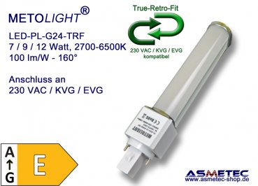 LED-Kompaktröhre G24-09-WWM-TRF, 230 Volt,  9 Watt, warmweiß, für KVG & EVG