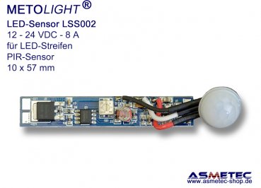 PIR-Sensorschalter LP2020, 12-24 VDC, 8 A, für LED-Streifen und LED-Lampen, Tageslichtsensor, Dimmer