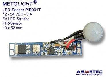 PIR-Sensorschalter PIR001T, 12-24 VDC, 8 A, für LED-Streifen und LED-Lampen