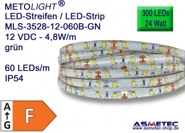 LED-Streifen 3528, grün, 12 VDC, 300 LEDs, 24 W, IP54, 5 m lang