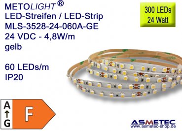 LED-Streifen 3528, gelb, 24 VDC, 300 LEDs, 24 W, IP20, 5 m lang