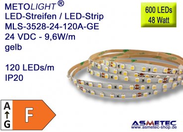 LED-Streifen 3528, gelb, 24 VDC, 600 LEDs, 48 W, IP20, 5 m lang
