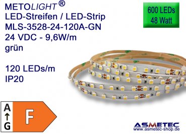 LED-Streifen 3528, grün, 24 VDC, 600 LEDs, 48 W, IP20, 5 m lang