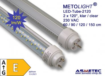 LED-Tube-2120 - 150 cm, 28 Watt, 2 x 120°, both sides lighting,  pure white, 3500 lm, clear