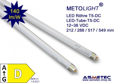 LED Tube Metolight T5-DC, 212 mm, for DC voltgage 12 to 36 V DC