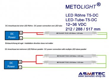 LED Röhre Metolight T5-DC zum Anschluss an Gleichspannung 12 bis 36 V DC