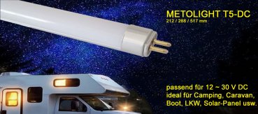 LED Tube Metolight T5-DC, 517 mm, for DC voltgage 12 to 30 V DC