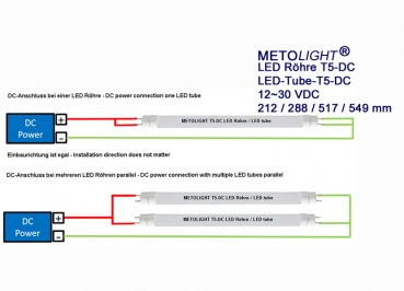 LED Tube Metolight T5-DC, 517 mm, for DC voltgage 12 to 36 V DC