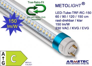 METOLIGHT LED-Röhre, T8, 150cm, 24 Watt, 2550 lm, kaltweiß, für KVG und EVG - www.asmetec-shop.de