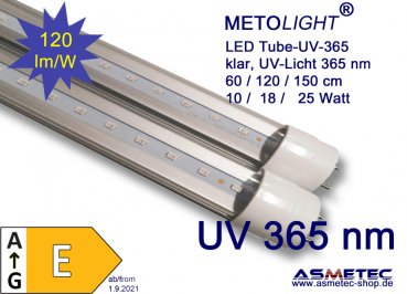 LED Röhre UV-365nm, 150 cm, 25 Watt, klar, UV-Strahlung 365 nm peak, 3000 lm