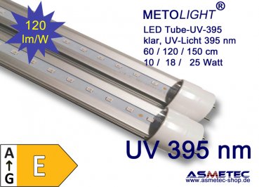 LED Röhre UV-395nm,  60 cm, 10 Watt, klar, UV-Strahlung 395 nm peak, 1200 lm