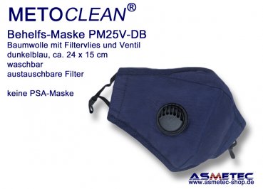 METOCLEAN Adult Anti Dust Face Mask PM25V-BL, with valve, blue, washable
