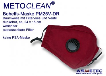 METOCLEAN Adult Anti Dust Face Mask PM25V-DR, with valve, red, washable