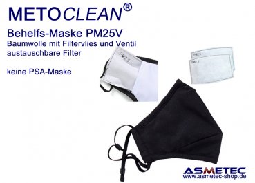 METOCLEAN Adult Anti Dust Face Mask PM25V-SW, with valve, black, washable