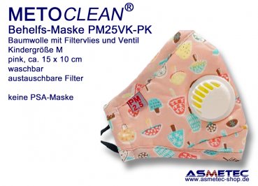 METOCLEAN Kinder-Behelfsmaske PM25VK-PK, pink, mit Ventil, waschbar