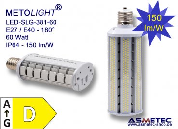 METOLIGHT LED-Lampe SLG381, 60 Watt, 8500 lm, warmweiß, 180°, IP64 - www.asmetec-shop.de