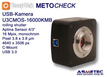 USB-Kamera Touptek U3CMOS-16000KMB, 16 MPix, USB 3.0, monochrom