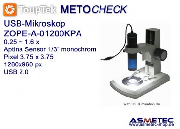 Zoom-Mikroskop Touptek ZOPE-A-01200KPA, 1.2 MPix, monochrom, 0.25 ~ 1.6x
