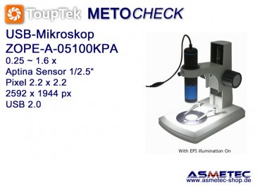Zoom-Mikroskop Touptek ZOPE-A-05100KPA, 5.1 MPix, 0.25 ~ 1.6x