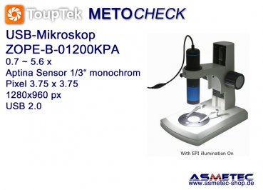 Zoom-Mikroskop Touptek ZOPE-B-01200KPA, 1.2 MPix, monochrom, 0.7 ~ 5.6x