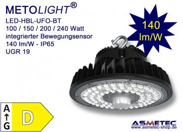 METOLIGHT LED Hallenleuchte HBL-UFO-BT-150-DW-60, 150 Watt, 5000K, tagweiß, 140 lm/W, IP65 mit Bewegungssensor