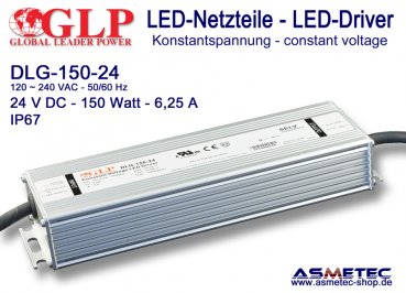 LED driver GLP DLG-150-24, 24 Volt DC, 150 Watt, PFC, IP67