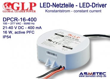 GLP DPCR-16-400, 400 mA,  21-40 VDC, 16 Watt, PFC, IP54