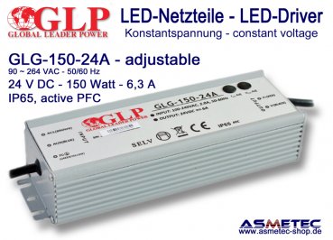 LED driver GLP GLG-150-24A, 24 Volt DC, 150 Watt, PFC, adjustable, IP65