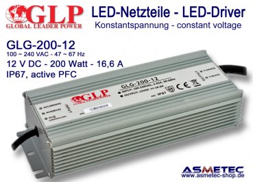 LED-Netzteil GLP - GLG-200-12, 12 VDC, 200 Watt - www.asmetec-shop.de