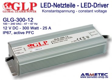 LED driver GLP GLG-300-12, 12 Volt DC, 300 Watt, PFC, IP67
