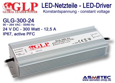 LED driver GLP GLG-300-24, 24 Volt DC, 300 Watt, PFC, IP67