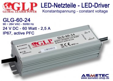 LED driver GLP GLG-60-24, 24 Volt DC, 60 Watt, PFC, IP67