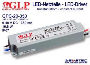 Schaltnetzteil GLP GPC-20-350, 350 mA, 9-48 VDC, 16,8 Watt, IP67
