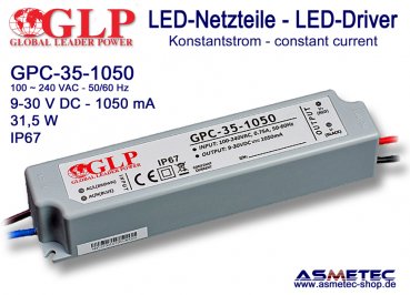 LED-Netzteil GLP - GPC-35-1050, 1050 mA, 31 Watt - www.asmetec-shop.de