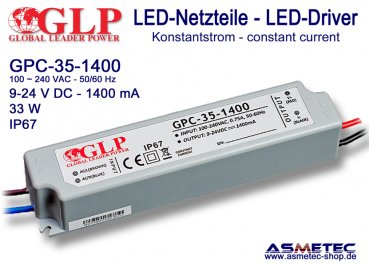 GLP GPC-35-1400, 1400 mA,  9-24 VDC, 33 Watt, IP67