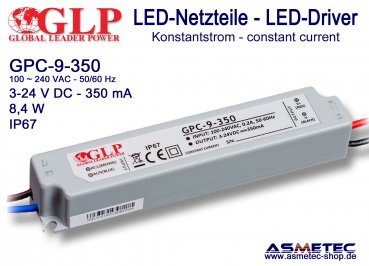 GLP GPC-9-350, 350 mA,  3-24 VDC, 8,4 Watt, IP67