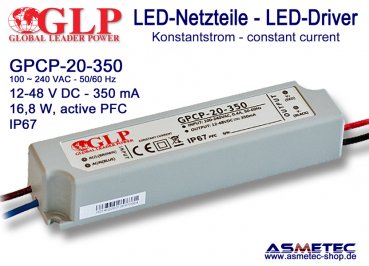 GLP GPCP-20-350, 350 mA,  9-48 VDC, 16,8 Watt, PFC, IP67