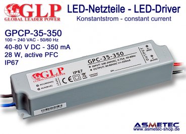 GLP GPCP-35-350, 350 mA,  40-80 VDC, 28 Watt, PFC, IP67